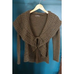 Elsamanda Womens Size M Wool Blend Knit Sweater Olive Green Tie Front Italy